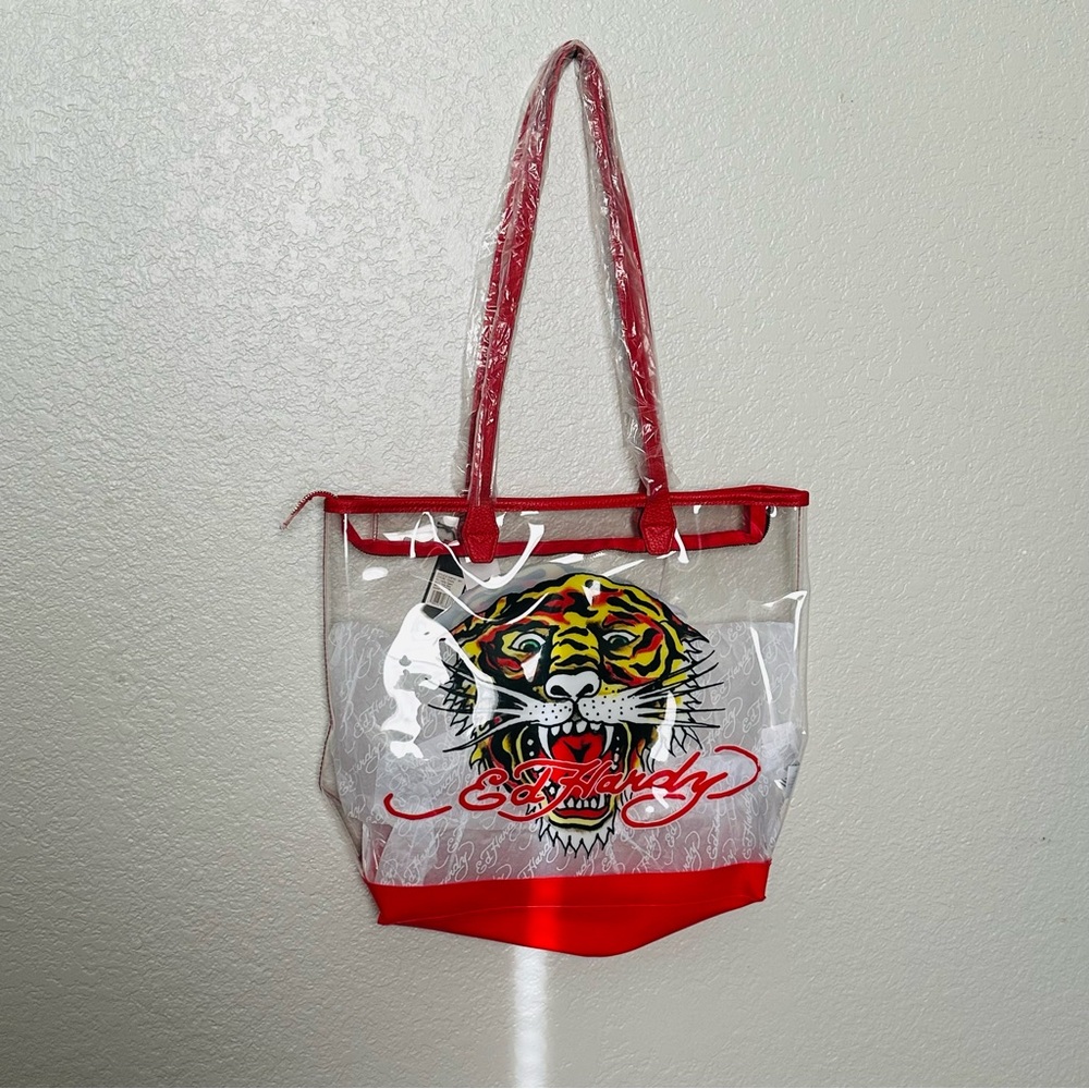 Ed Hardy Tiger Clear Red Tote Bag with Matching Pouch – NWT - Picture 3 of 7